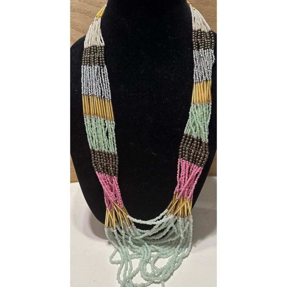 Vintage Long Necklace Seed Bead Boho American Style Native  Beaded Multi Strand